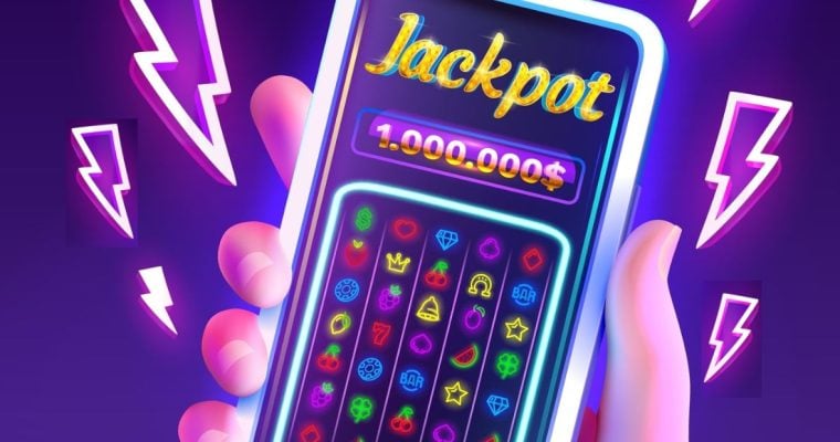 Online Slot Jackpot Displayed on Cell Phone Art Vector Image