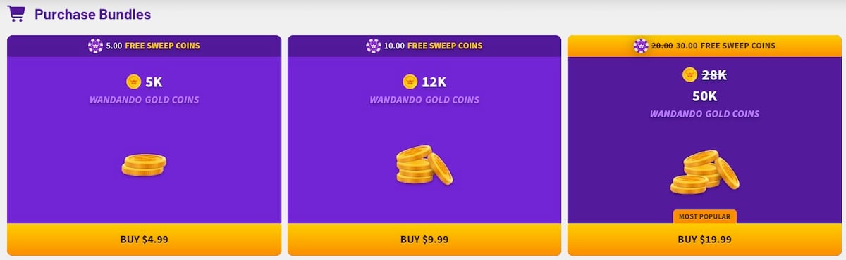 Wandando coin purchase bundles