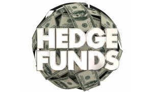 Ball of Cash with Text Overlay Reading Hedge Funds 3D Illustration