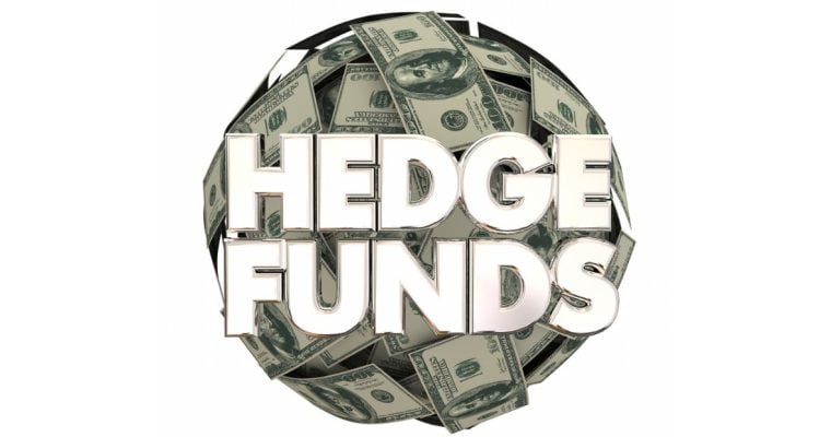 Ball of Cash with Text Overlay Reading Hedge Funds 3D Illustration