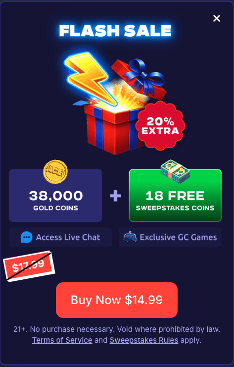 Flash sale example at Ace Social Casino