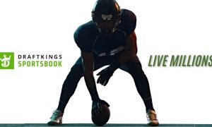 DraftKings Logo with Live Millions Text Together with Image of American Football Player in Hike Position
