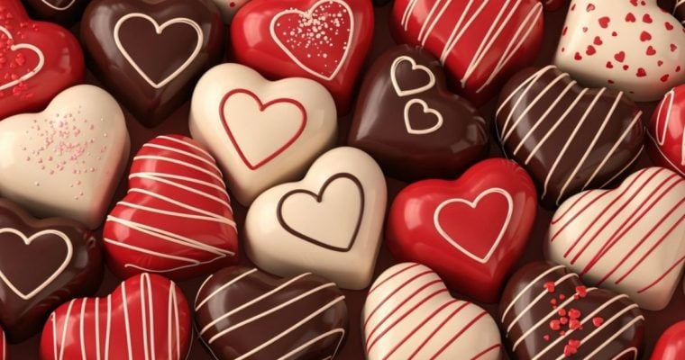 Heart-Shaped Brown, Red and White Valentine's Day Chocolates