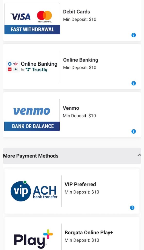 Borgata Casino payment methods
