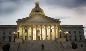 Cloudy Skies Above Well Lit South Carolina State House Building