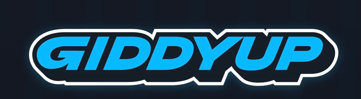GiddyUp Casino logo featuring light blue typography against a dark blue background