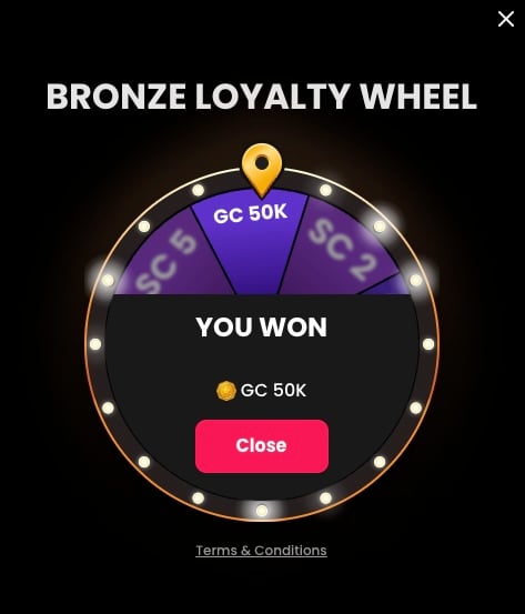 Bronze Loyalty wheel at MegaBonanza Social Casino