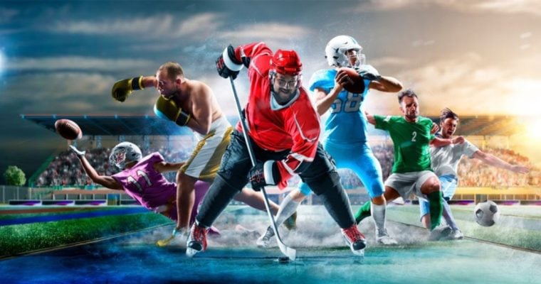 Collage Image of Various Athletes Active in Different Sports with Stadium Background