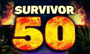 Tropical Plants with Fire Background to Text Reading Survivor 50