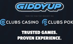 Screenshot of the GiddyUp Casino logo and showing that the platform comes from the team behind Clubs Casino and Clubs Poker
