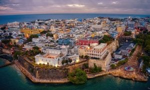Clouds Hang Over Lit Buildings in Old San Juan, Puerto Rico