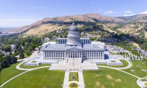 Blue Skies, Green Grass Surround the State Capitol Building in Utah, USA