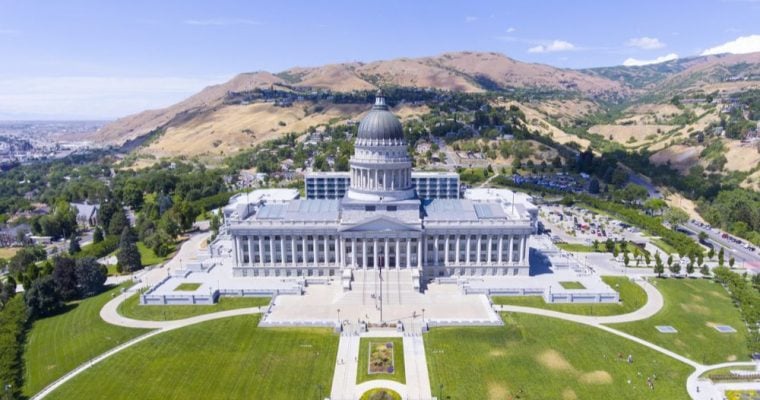 Blue Skies, Green Grass Surround the State Capitol Building in Utah, USA