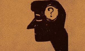 Sillouhette of Man's Head in Black with Question Mark Filling Head Space