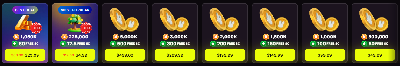 Coin Package Purchase Options at Jackpot Rabbit
