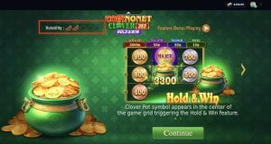 Screenshot of the landing page of CoinNoNet Clover at Horseplay Casino, emphasizing the volatility icon.