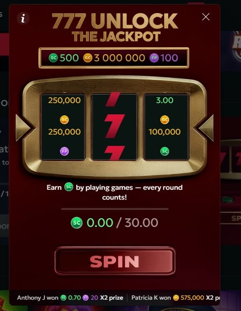 onsite jackpot for FireSevens casino