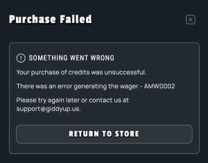 Screenshot showing a problem I had with GiddyUp casino