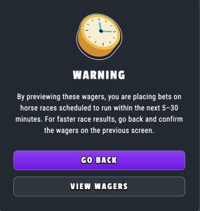 A screen that shows GiddyUp Casino warning players about a time delay.