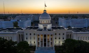 Aerial View of a Sunset Skyline Around the Capitol Building in Montgomery, Alabama