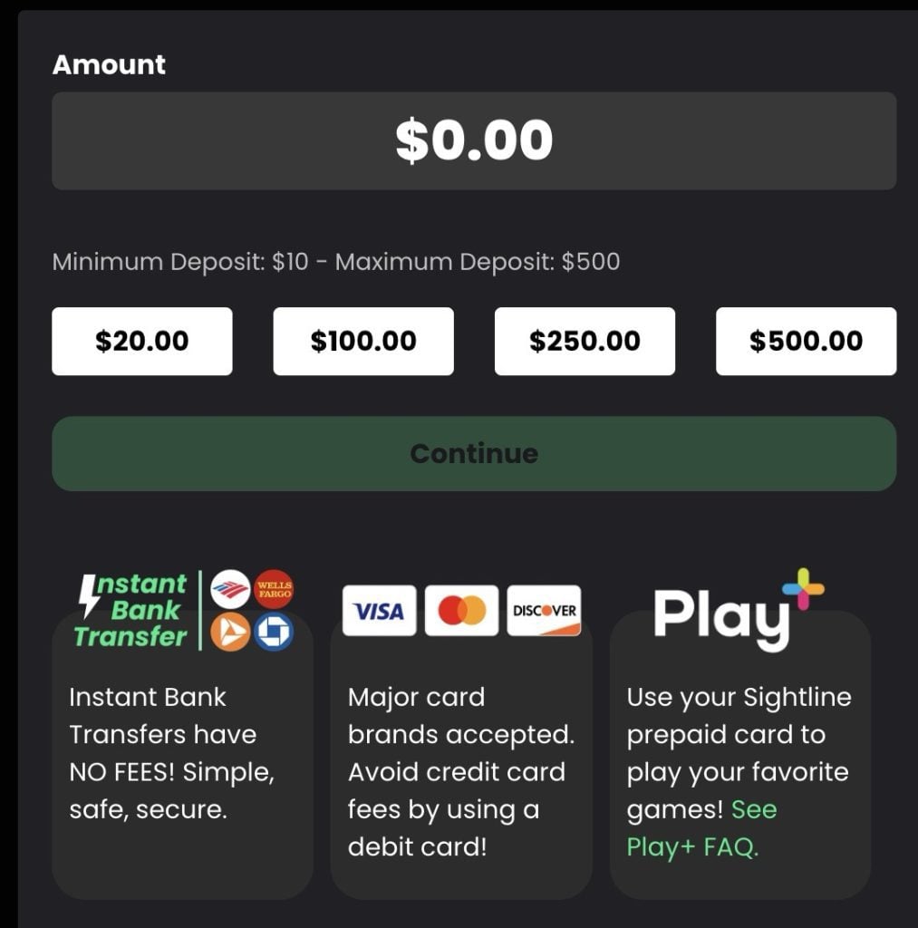 A screenshot showing the process of depositing at Horseplay Casino.