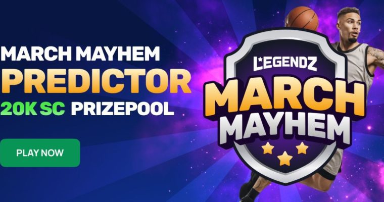 Professional Basketball Player In Action Behind Legendz March Mayhem Shield with Logo