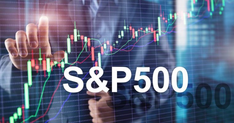 Red & Green Candlestick Graph with S&P 500 Digital Overlay on Image of Man Touching Grid Screen