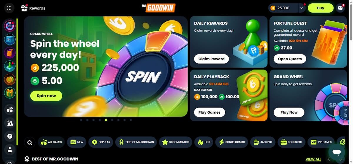 Mr. Goodwin Casino homescreen