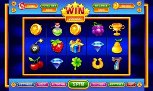 Colorful Online Slot Game Interface With Win Amount at the Top and Spin at the Bottom