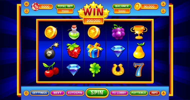 Colorful Online Slot Game Interface With Win Amount at the Top and Spin at the Bottom