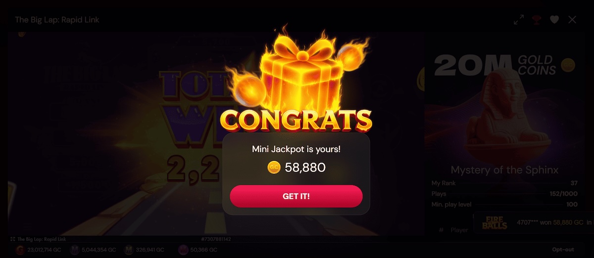 Scarlet Sands mini-jackpot win
