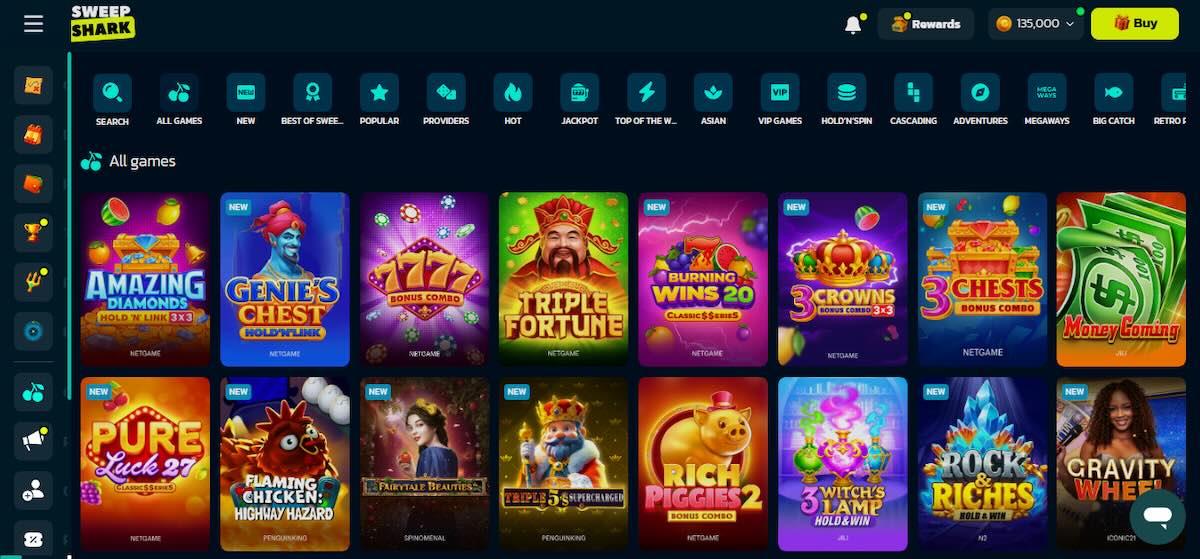 SweepShark Casino all games
