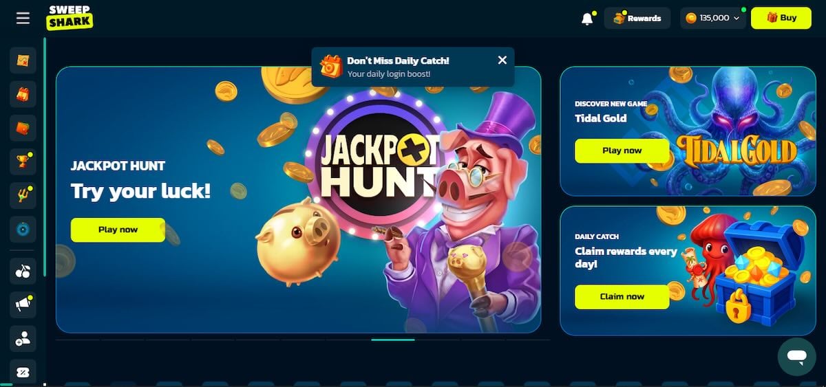SweepShark Casino home page