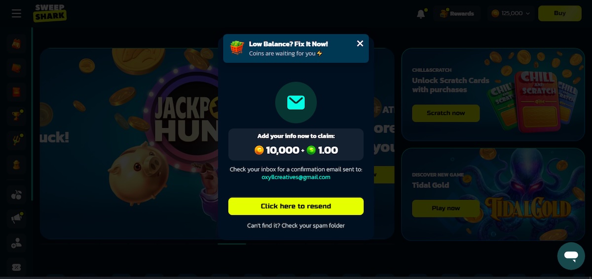 SweepShark Sign-Up bonus