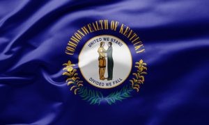 Close Up of Wavy, Dark Blue State Flag of Kentucky