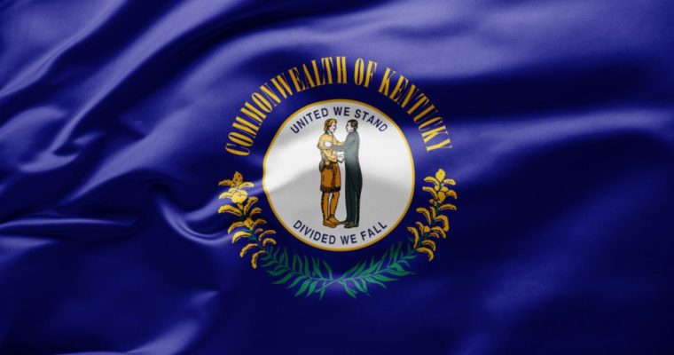 Close Up of Wavy, Dark Blue State Flag of Kentucky