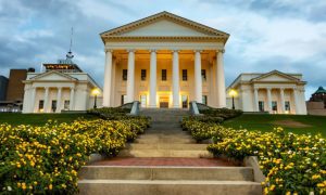 Cloudy Skies Behind Well Lit State Capitol Building in Richmond, VA