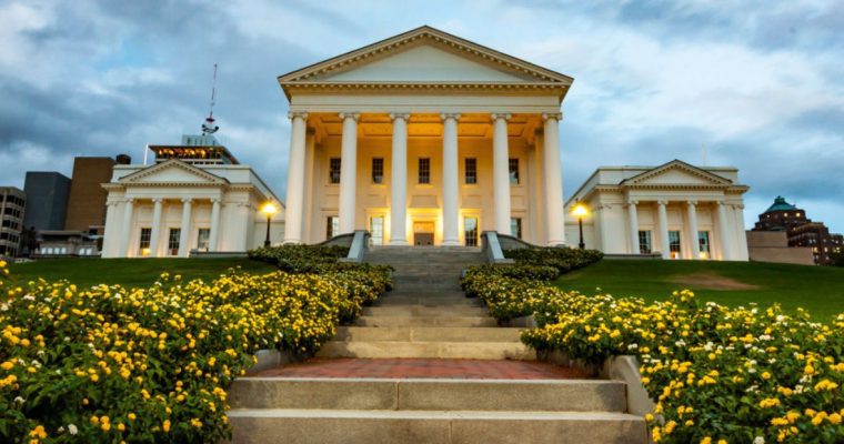 Cloudy Skies Behind Well Lit State Capitol Building in Richmond, VA