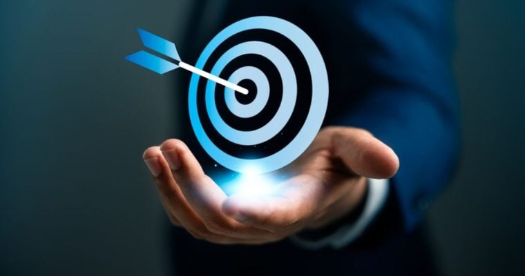Digital Image of A Blue Target Hovering Above Man's Open Palm