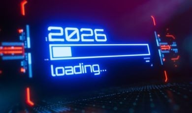 Laptop Displays 2026 Loading with Progress Bar in Blue