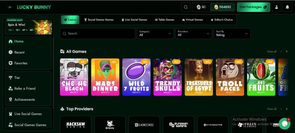 Lucky Bunny Casino Page