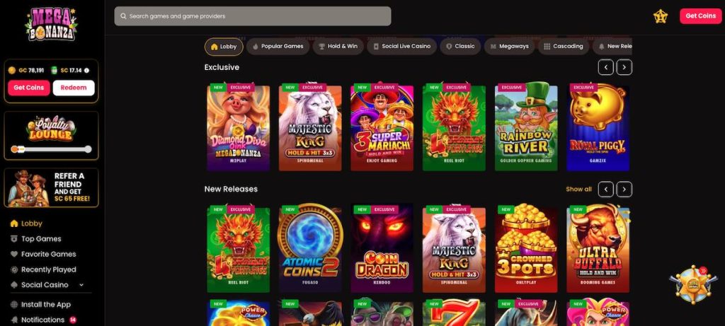 Mega Bonanza casino lobby 2026