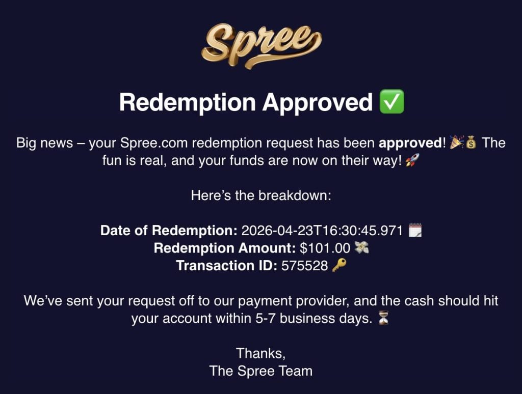 Spree Casino prize redemption