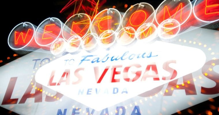 Welcome To Las Vegas Sign Captured as a Double Exposed Image on Night Sky