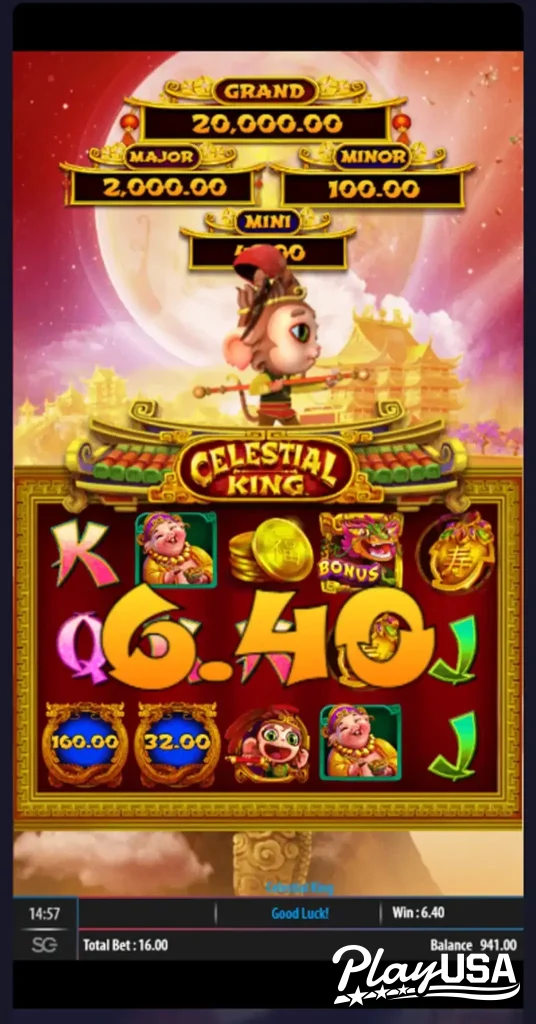 Win screen from the Celestial King slot game