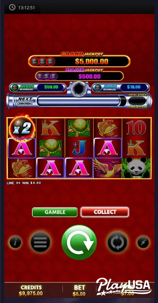 Win screen from the Cannonball Panda slot game