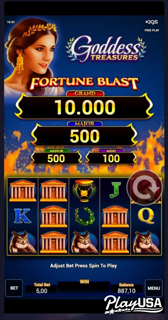 Goddess Treasures slot loss screen