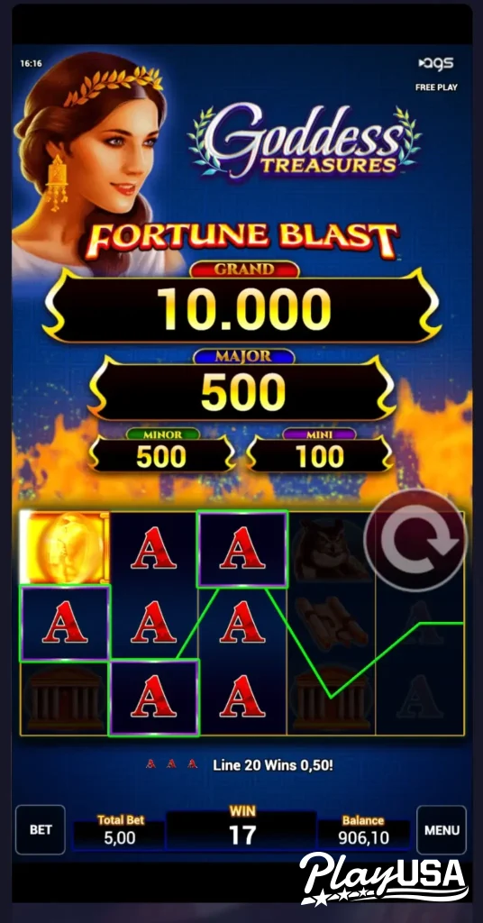 Goddess Treasures slot winning spin