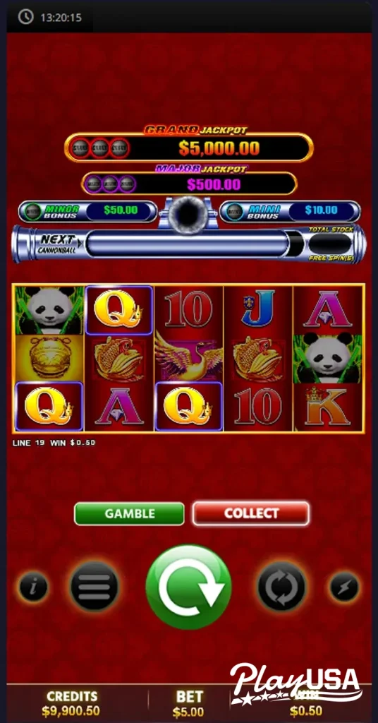 Winning spin on Cannonball Panda