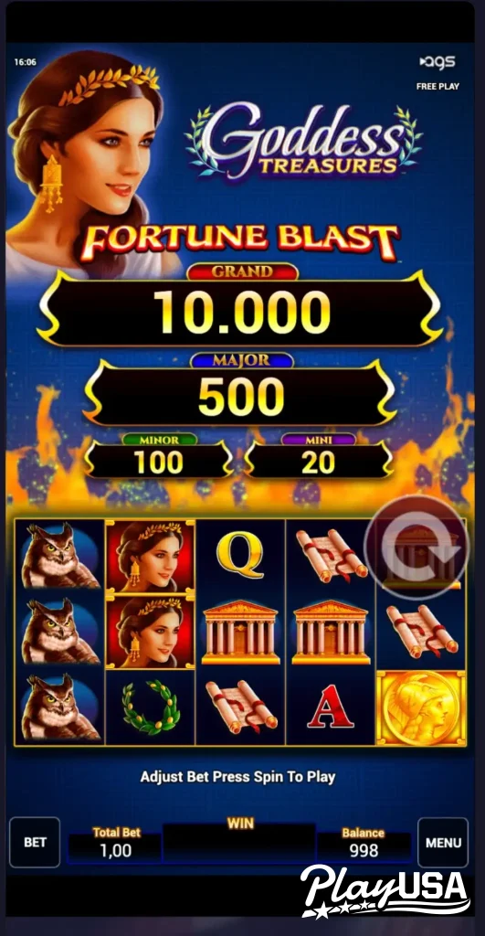 Unsuccessful spin in the Goddess Treasures game